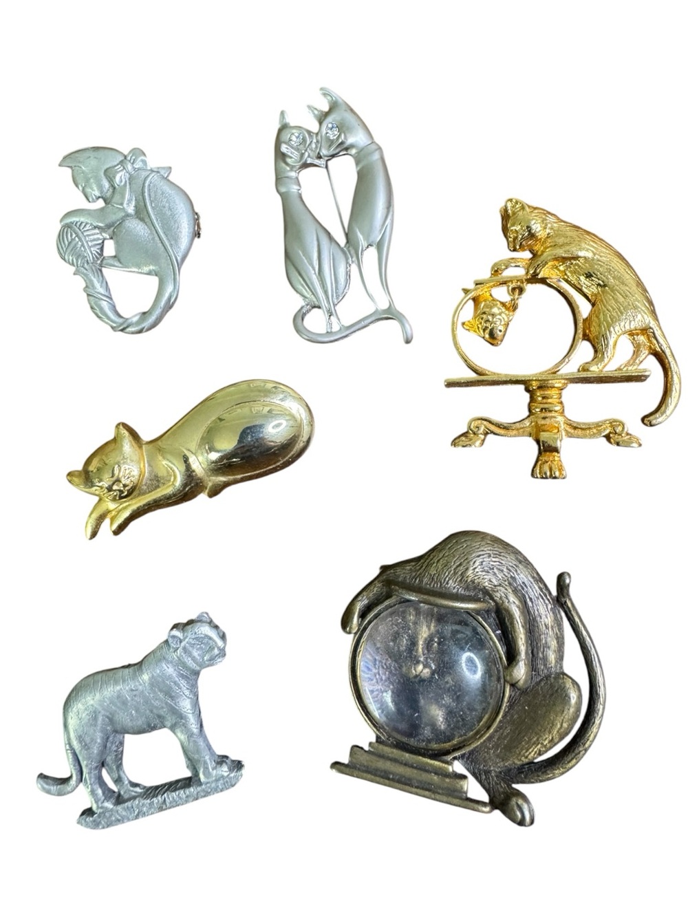 Vintage Cat Pin Lot - Gold & Silver Tone Kitties